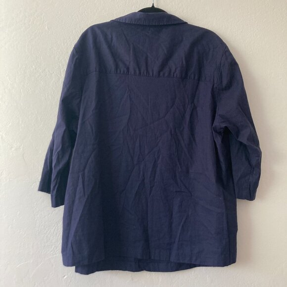 Tahari Linen Blend 3/4 Sleeve Popover Top Navy Blue Lagenlook Beach Relaxed 2X - Picture 5 of 8